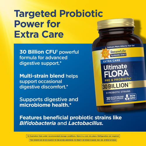 View 5 Ultimate Flora Extra Care Probiotic 30 Miliardi, 30 Capsule Vegane a Rilascio Ritardato