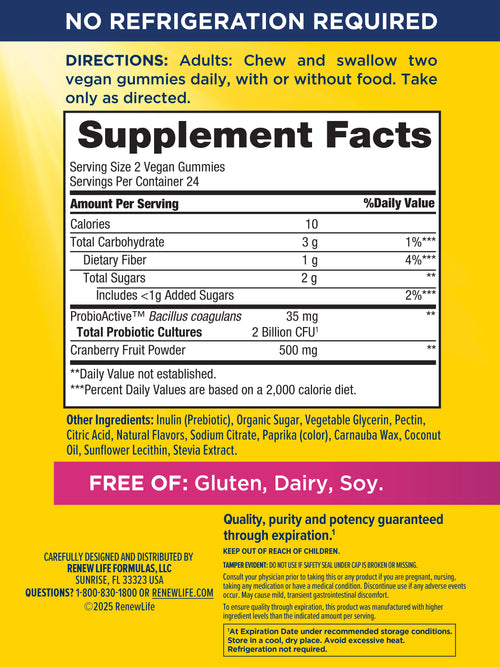 View 2 Ultimate Flora Women's Care Probiotic Gummies, 48 Vegan Gummies Supplement Facts