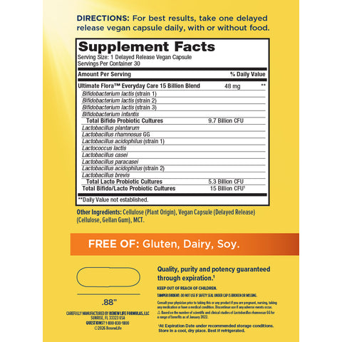 View 2 Probiotique Soins Quotidiens Ultimate Flora 15 Milliards, 30 Capsules Végétaliennes à Libération Retardée