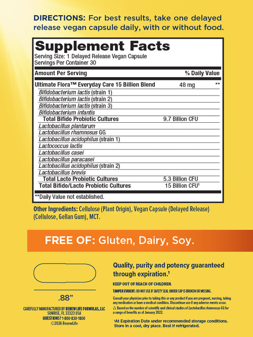 View 2 Ultimate Flora Everyday Care Probiotic 15 Billion, 30 Delayed Release Vegan Caps