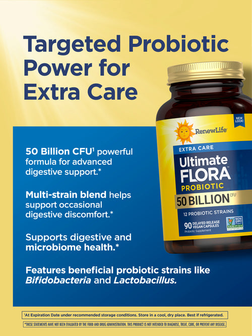 View 5 Ultimate Flora Probiotico Extra Care 50 Miliardi, 90 Capsule Vegane a Rilascio Ritardato