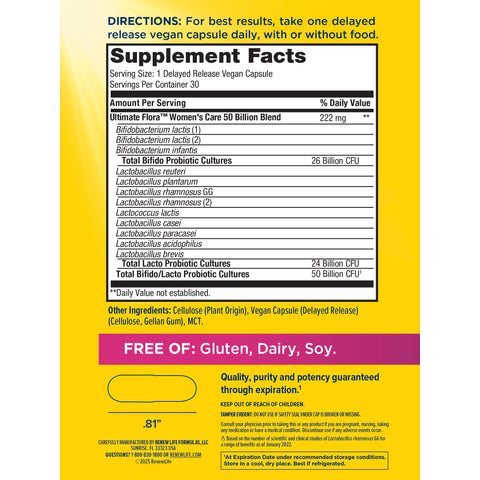 View 2 Ultimate Flora Women's Vaginal Care Probiotic 50 Billion, 30 Delayed Release Vegan Caps