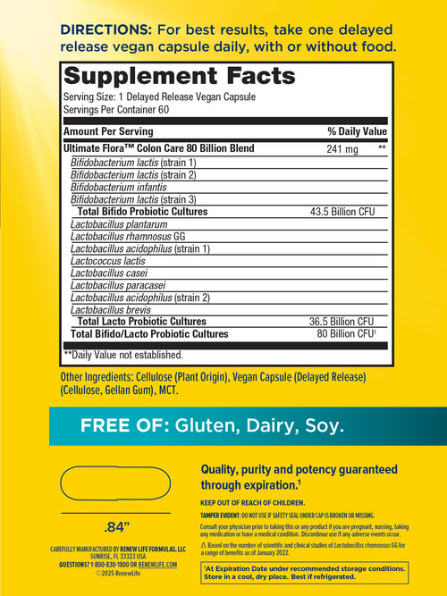 View 3 Probiotico Ultimate Flora Colon Care 80 Miliardi, 60 Capsule Vegane a Rilascio Ritardato