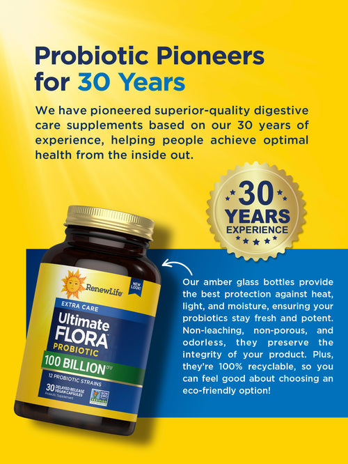 View 6 Flora Extra Care Probiotico Ultimo 100 Miliardi, 30 Capsule Vegane a Rilascio Ritardato