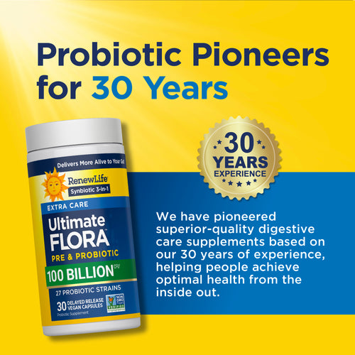 View 7 Flora Extra Care Probiotico Ultimo 100 Miliardi, 30 Capsule Vegane a Rilascio Ritardato