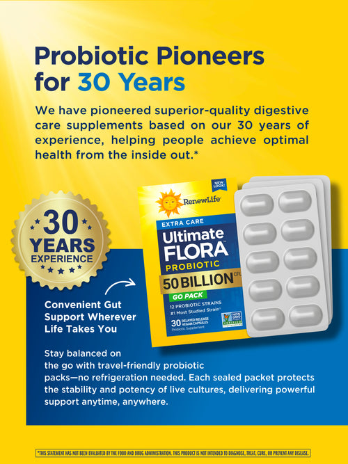 View 7 Ultimate Flora Extra Care Probiotico 50 Miliardi GO PACK, 30 Capsule Vegan a Rilascio Ritardato