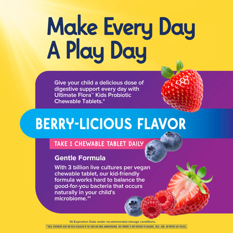 View 5 Ultimate Flora Kids Probiotic Chewable Tablets 3 Billion, 3 Billion, 30 Berry-licious Chewable Tablets