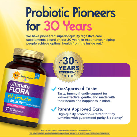 View 7 Ultimate Flora Kids Probiotic Chewable Tablets 3 Billion, 3 Billion, 30 Berry-licious Chewable Tablets