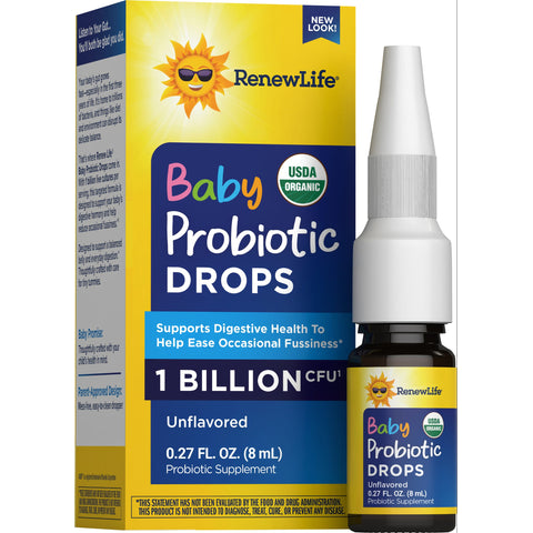 View 1 RenewLife Baby Probiotic Drops, USDA Organic, 0.27 FL. OZ. (8 mL), 1 Billion CFU, Unflavored, Supports Digestive Health.