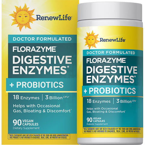 View 1 RenewLife FloraZyme Digestive Enzymes and Probiotics with 90 vegan capsules.