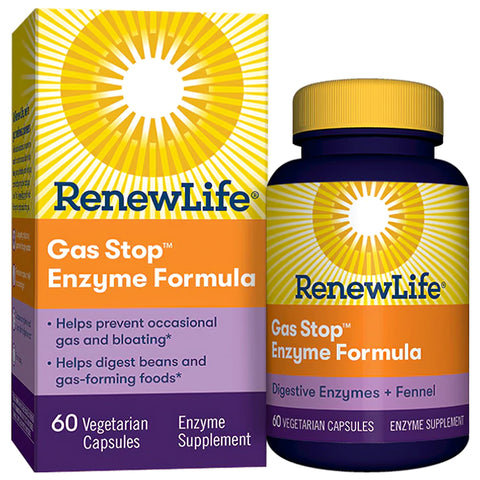 View 1 Gas Stop Enzyme Formula bottle containing 60 vegetarian capsules for digestive support.