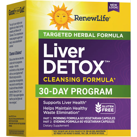 View 1 RenewLife Liver Detox 30-Day Program includes 60 morning and 60 evening vegetarian capsules for a complete detox.