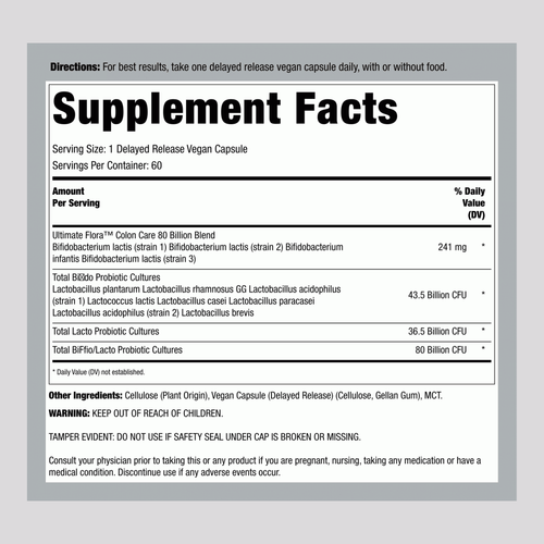 View 2 Probiotico Ultimate Flora Colon Care 80 Miliardi, 60 Capsule Vegane a Rilascio Ritardato