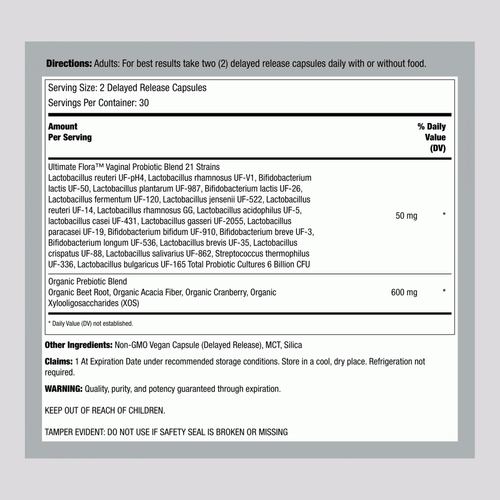View 2 Ultimate Flora Probiotico Vaginale, 60 Capsule a Rilascio Ritardato