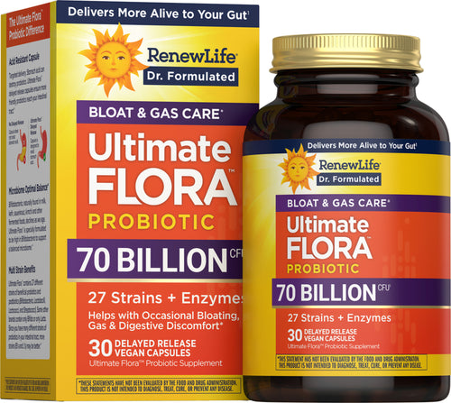 View 1 Ultimate Flora Probiotic para Hinchazón y Gases 70 Mil Millones, 30 Cápsulas Veganas de Liberación Retardada