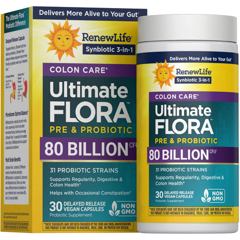 View 1 RenewLife Synbiotic Colon Care: 80 Billion CFU, 30 delayed release vegan capsules.
