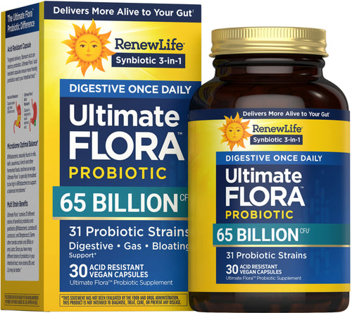 View 1 Ultimate Flora Digestive Once Daily Probiotic 65 Billion, 30 Delayed Release Vegan Caps Bottle