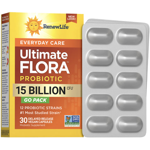 View 1 Ultimate Flora Probiotic zur täglichen Pflege 15 Milliarden GO PACK, 30 magensaftresistente vegane Kapseln