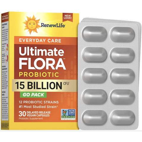 View 1 Ultimate Flora Probiotico Quotidiano 15 Miliardi GO PACK, 30 Capsule Vegane a Rilascio Ritardato