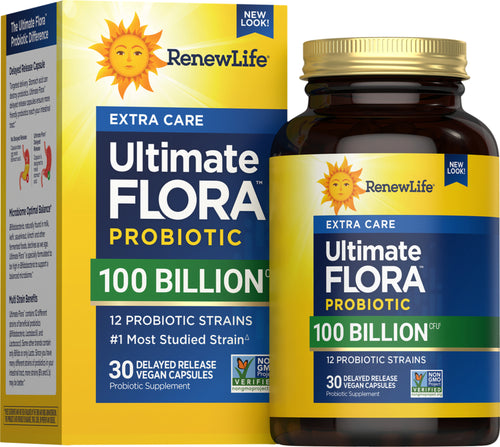 View 1 Flora Extra Care Probiotico Ultimo 100 Miliardi, 30 Capsule Vegane a Rilascio Ritardato