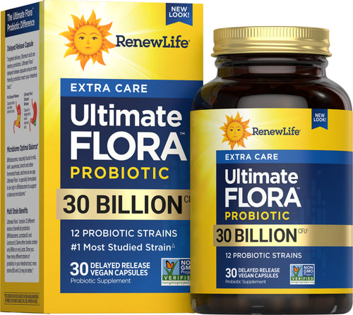 View 1 Ultimate Flora Extra Care Probiótico 30 Mil Millones, 30 Cápsulas Veganas de Liberación Retardada