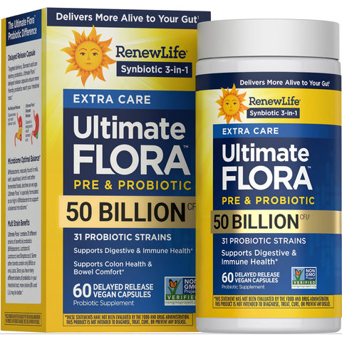 View 1 Probiotique Ultimate Flora Extra Care 50 Milliards, 60 Gélules Végétaliennes à Libération Retardée