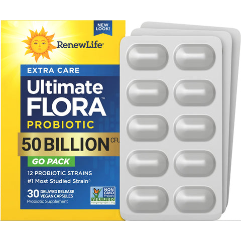 View 1 Probiotique Ultimate Flora Extra Care 50 milliards GO PACK, 30 capsules végétaliennes à libération retardée