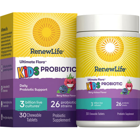 View 1 Ultimate Flora Kids Probiotic Chewable Tablets 3 Billion, 3 Billion, 30 Berry-licious Chewable Tablets