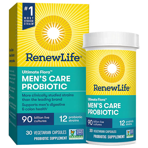 View 1 RenewLife Ultimate Flora Men's Care Probiotic, 90 billion live cultures, 12 probiotic strains, 30 Vegetarian Capsules, Non-GMO