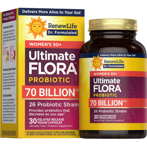 View 1 Ultimate Flora Women's 50+ Probiótico 70 Bilhões, 30 Cápsulas Veganas de Liberação Retardada