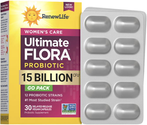 View 1 Probiótico Ultimate Flora Women's Care 15 Mil Millones GO PACK, 30 Cápsulas Veganas de Liberación Retardada