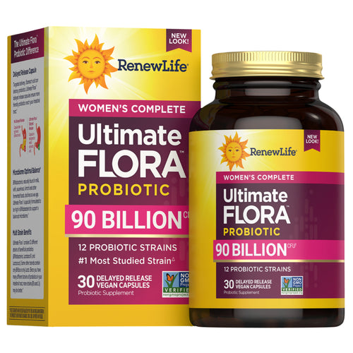 View 1 Ultimate Flora Women's Complete Probiotic 90 Billion, 30 Delayed Release Vegan Caps Bottle