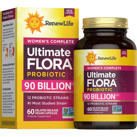 View 1 Ultimate Flora Women's Complete Probiotic 90 Billion, 60 Delayed Release Vegan Caps Bottle