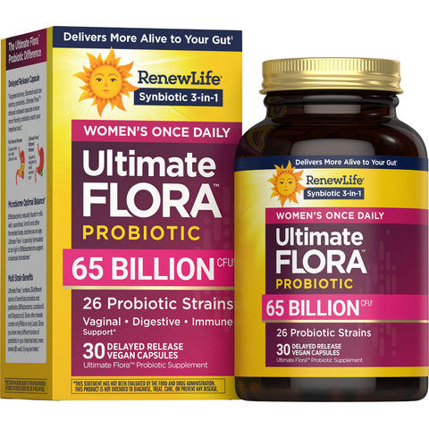 View 1 Flore Ultime Probiotiques Quotidien Femmes 65 Milliards, 30 Capsules Végétaliennes à Libération Retardée