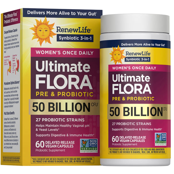 View 1 Cuidado Vaginal Ultimate Flora para Mujeres, Probiótico 50 Mil Millones, 60 Cápsulas Veganas de Liberación Retardada