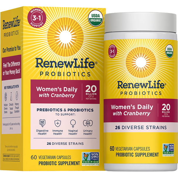 View 1 Women's Daily Probiotic with Prebiotic, Cranberry, 20 Billion CFU, 26 strains, 60 Veg Capsules, USDA Organic, Non-GMO.