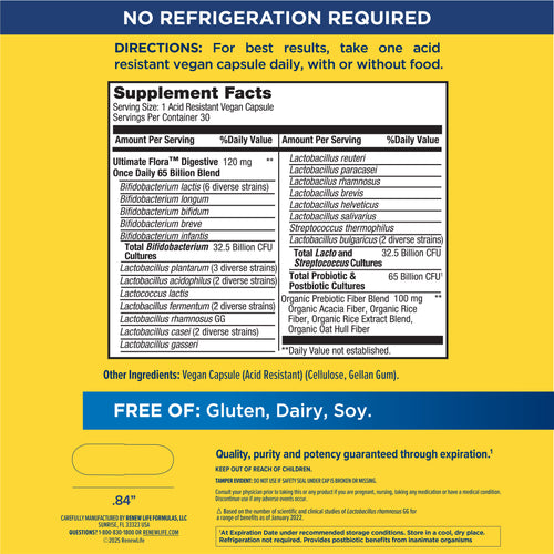 View 2 Ultimate Flora Digestive Once Daily Probiotic 65 Billion, 30 Delayed Release Vegan Caps