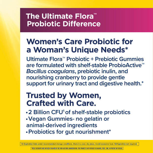 View 5 Product highlights graphic stating .2 Billion CFU¹ probiotics, Vegan Gummies, no gelatin or animal ingredients, for gut nourishment*