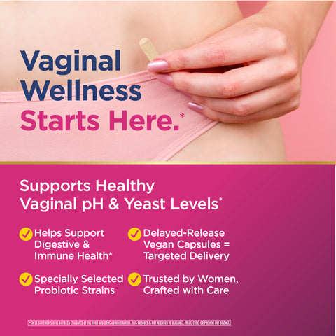 View 5 Product highlights graphic stating Digestive & Immune Support*, Delayed-Release Vegan Capsules, Targeted Delivery, Probiotic Strains.