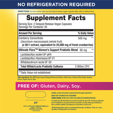 View 2 Ultimate Flora Vaginal & Urinary Complete + Probiotic & Cranberry, 60 Delayed Release Vegan Caps