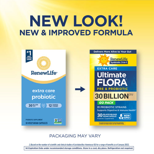 View 3 Ultimate Flora Extra Care Probiotic 30 Miliardi GO PACK, 30 Capsule Vegane a Rilascio Ritardato