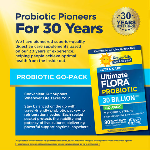 View 14 Ultimate Flora Extra Care Probiotic 30 mil millones GO PACK, 30 cápsulas veganas de liberación retardada