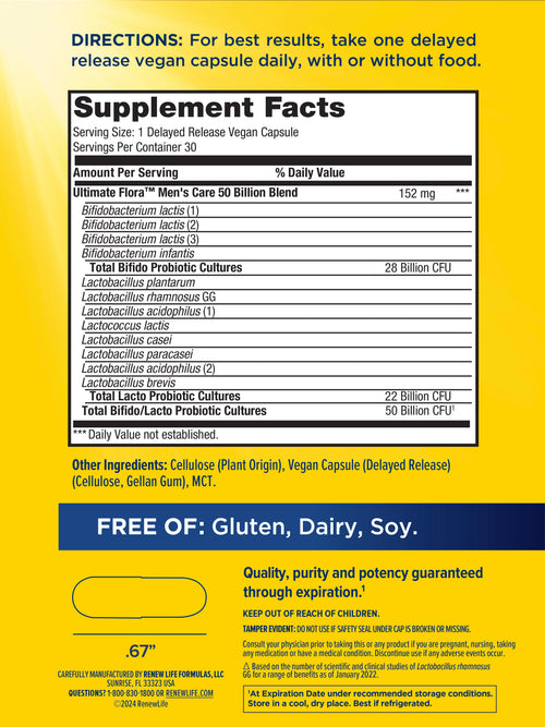 View 2 Ultimate Flora Men's Care Probiotic 50 Billion, 30 Delayed Release Vegan Caps