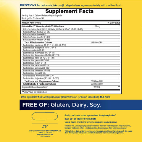 View 2 Supplement Facts panel for Men's Care 50 Billion, 30 Vegetarian Capsules.