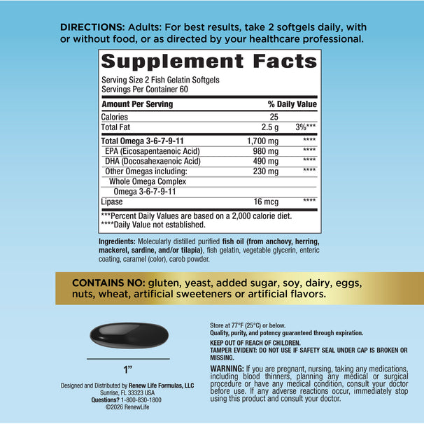 View 2 RN Norwegian Gold Critical Omega 120 Enteric Coated Softgels, featuring a 1-inch black softgel.