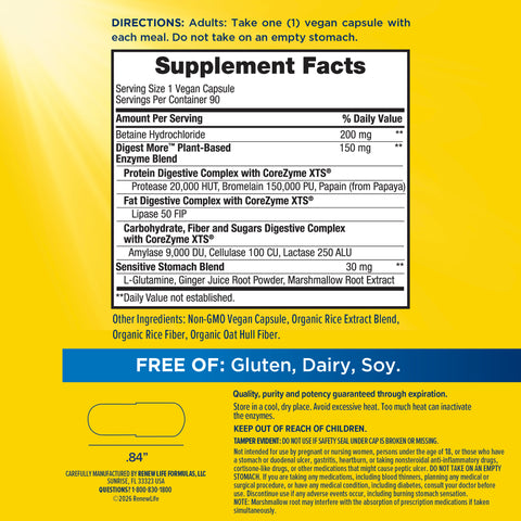 View 2 The Supplement Facts panel for DigestMore 90 Capsules displays nutritional information and daily values.