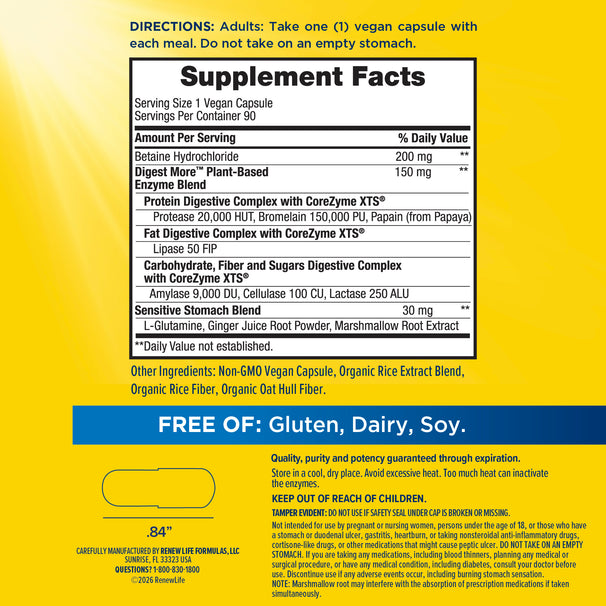View 4 The Supplement Facts panel for DigestMore 90 Capsules displays nutritional information and daily values.