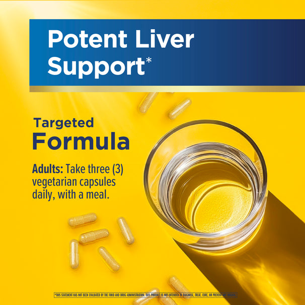 View 4 RN Liver Support capsules with potent liver formula, vegetarian capsules, and a glass of water for support.