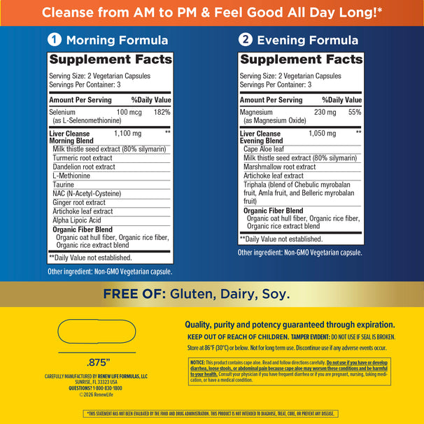 View 2 Supplement Facts panel for RN 3 Day Liver Cleanse with detailed ingredient information, including vitamins and herbal extracts.