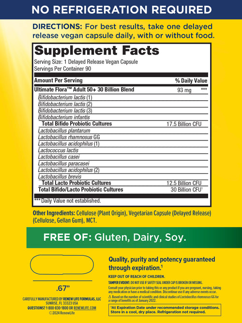 View 3 Probiotico Ultimate Flora 50+ 30 Miliardi, 90 Capsule Vegane a Rilascio Ritardato